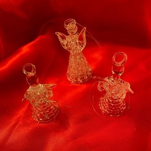 3 Vintage Silvestri Spun Glass Miniature Angel Figurines (3”, 2.5”, 2” tall).